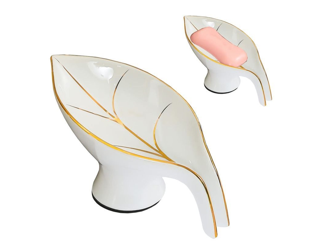 2026-linjou Platos De Jabón Automático Con Escurrido Para Ducha Cocina Baño Blanco Hoja Diseño Elegante
