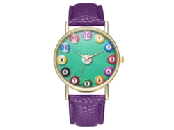 Reloj De Pulsera De Cuarzo De Moda Con Correa De Cuero, Esfera De Billar, Unisex, Morado.