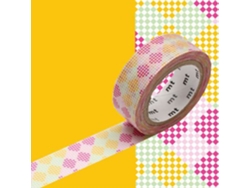 Cinta adhesiva decorativa damero - Rosa y amarillo - 1,5 cmx7 m