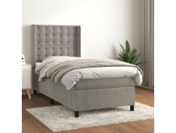 Cama Box Spring Con Colchón Terciopelo Gris Claro 80x200 Cm