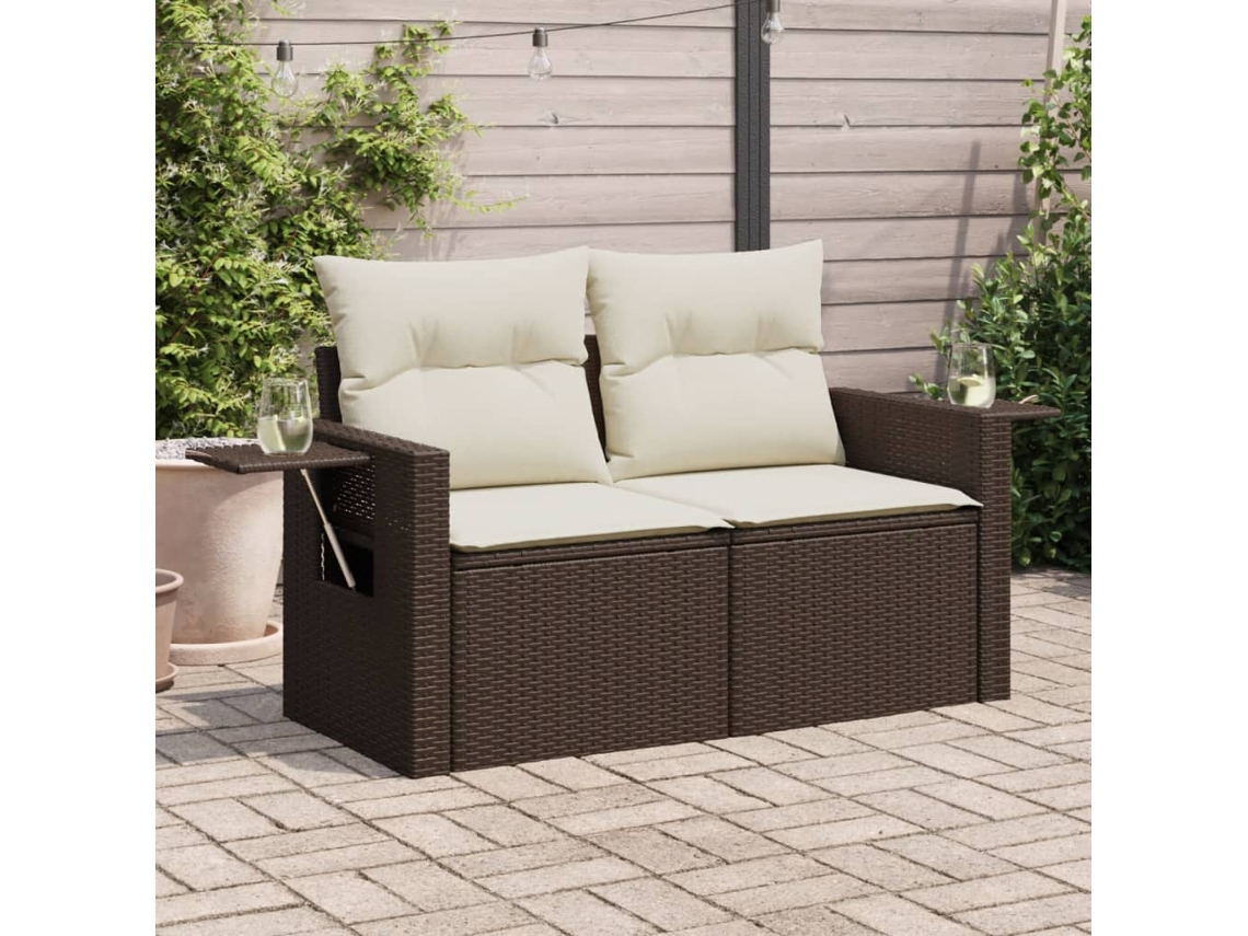 Sofá de jardín de 2 plazas con cojines, mimbre marrón, PE, Dkd Home Decor