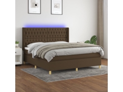 Cama Box Spring Colchón Luces Led Tela Marrón Oscuro 160x200cm