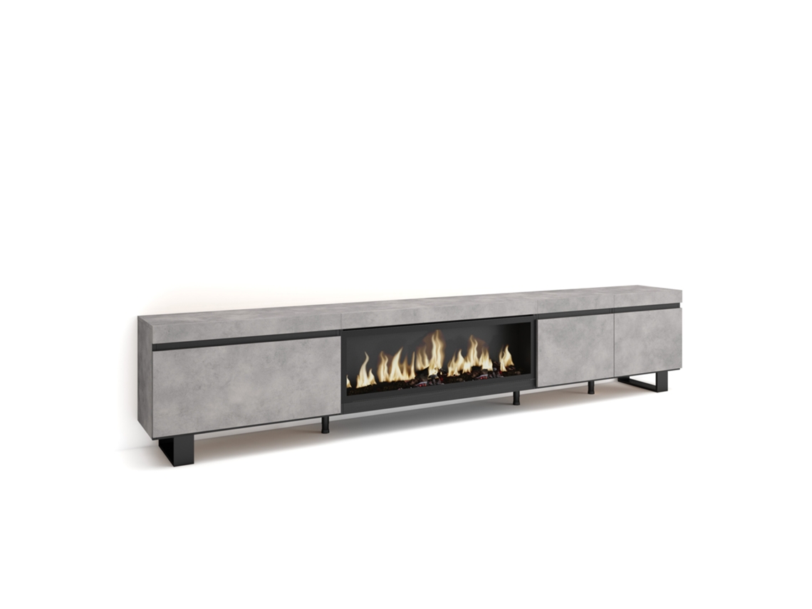 Mueble de TV | Amplio espacio de almacenamiento | 288 x 57 x 35 cm | TV de gran formato | Chimenea eléctrica XXL | Diseño industrial | Cimento Duérmete Online