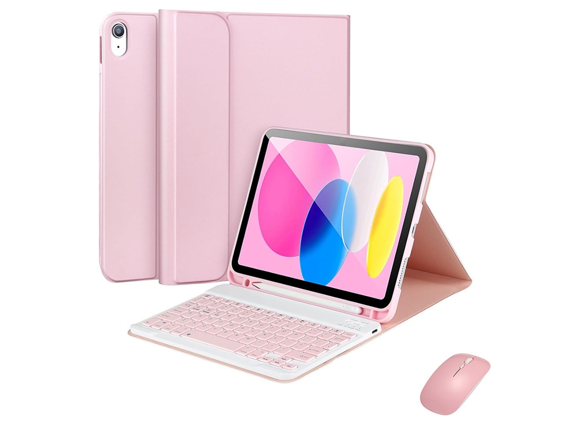 Funda con teclado Bluetooth Fwinl para Apple iPad Air 11 con compartimento para lápiz y ratón, rosa portugués (2025/2024)