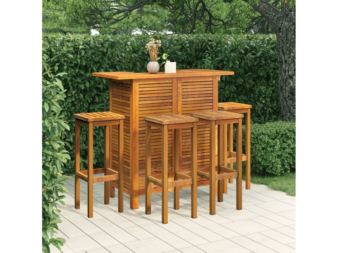 Juego de barra de jardín de 5 piezas de madera maciza de acacia Dkd Home Decor