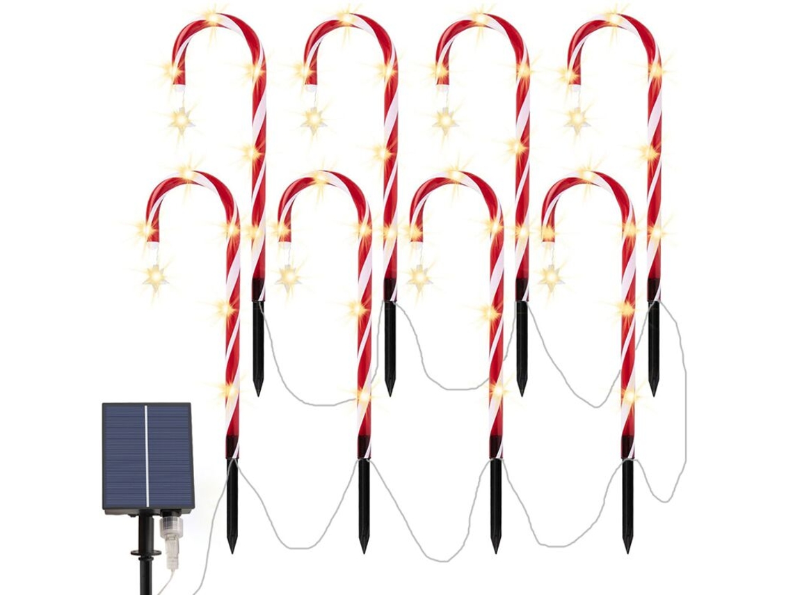 Juego De 8 Luces Navideñas Con Forma De Bastón De Caramelo Para Uso Exterior.