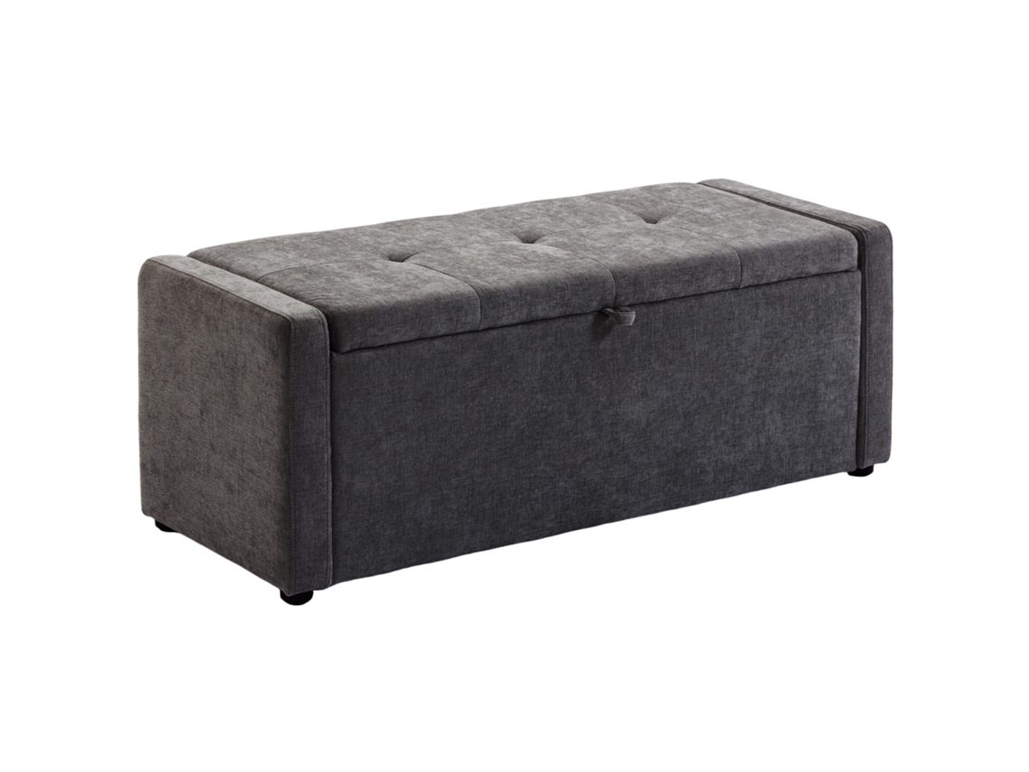 Banco De Almacenamiento, Banco Para El Pie De La Cama, Reposapiés Tapizado En Lino Con Asiento Ancho, 122 X 48 X 44 Cm, Gris Oscuro.