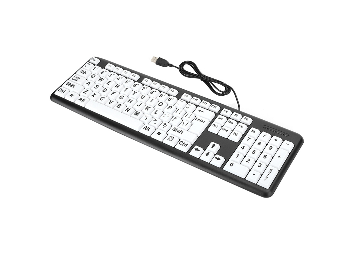 Teclado Para Idosos Com Letras Grandes Preto Usb Fio 104 Teclas Material Abs Resistente Saudável