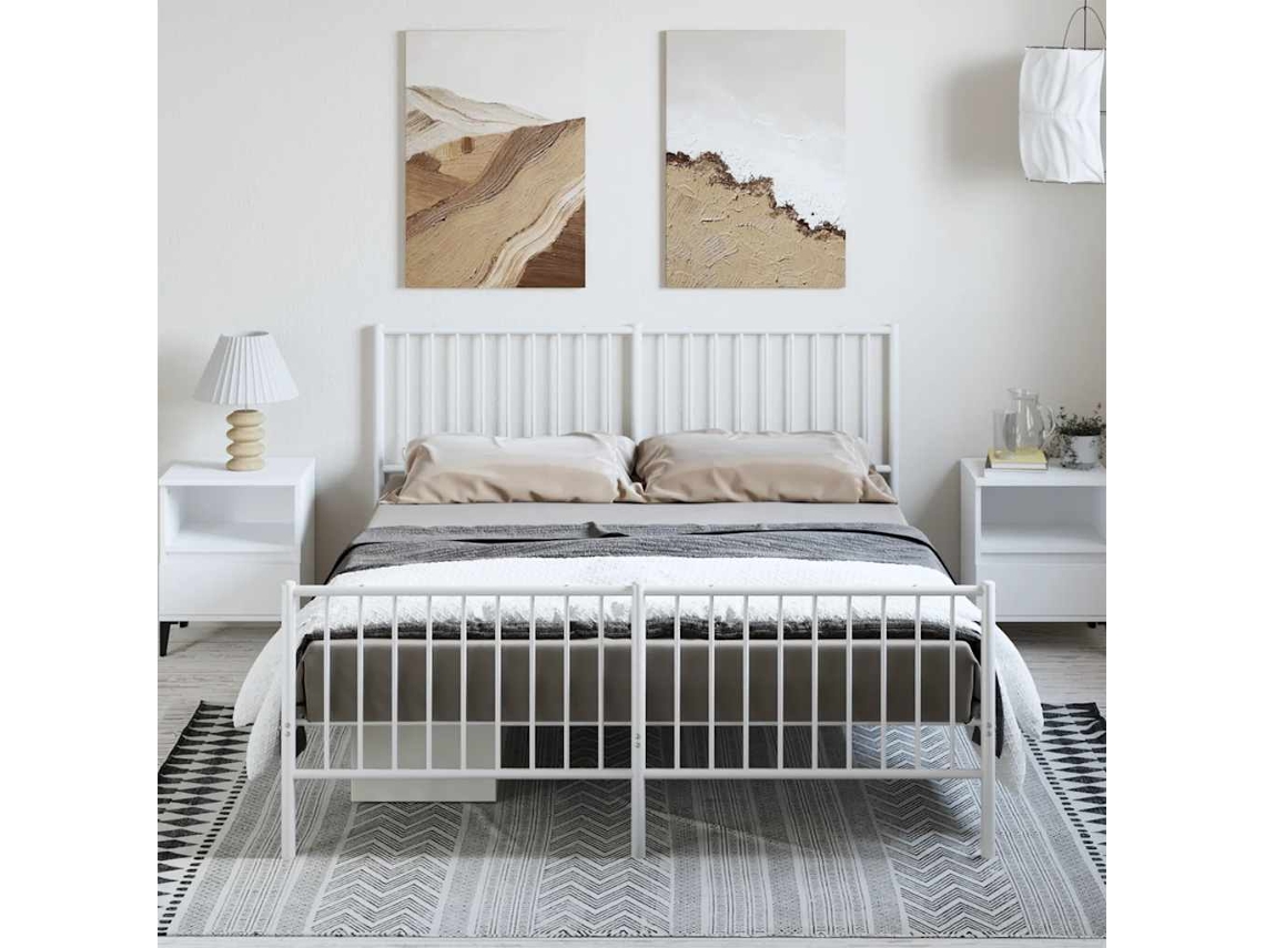 Estructura Cama Sin Colchón Con Estribo Metal Blanco 150x200 Cm