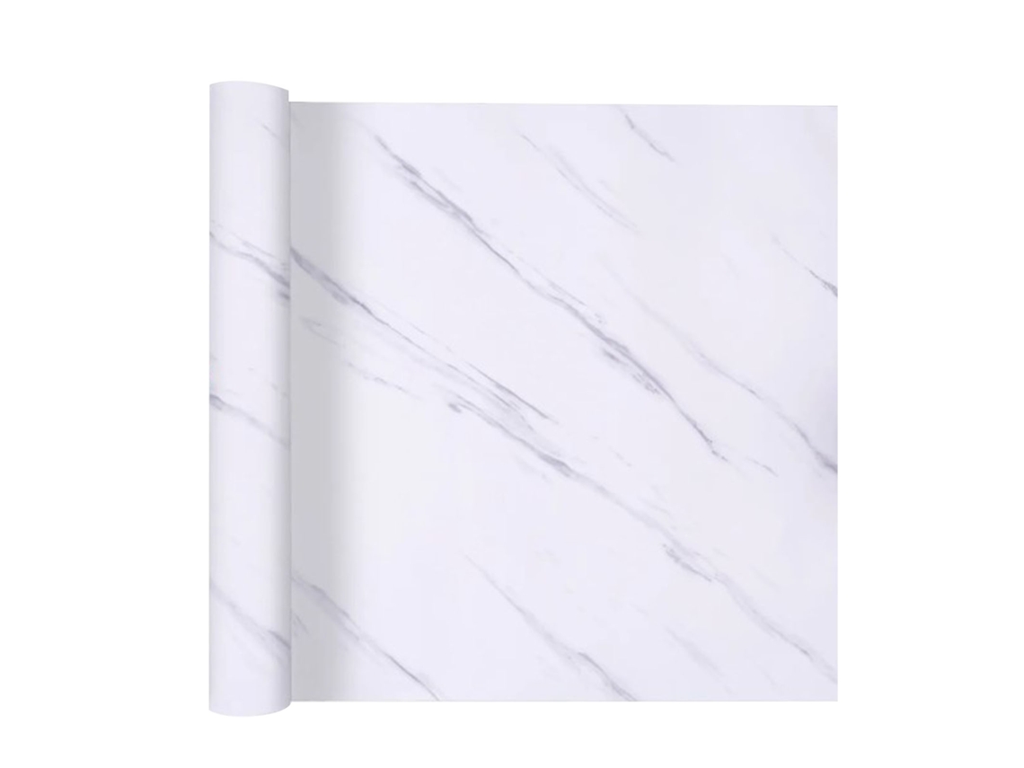 Papel adhesivo autoadhesivo Primerox con estampado de mármol blanco.