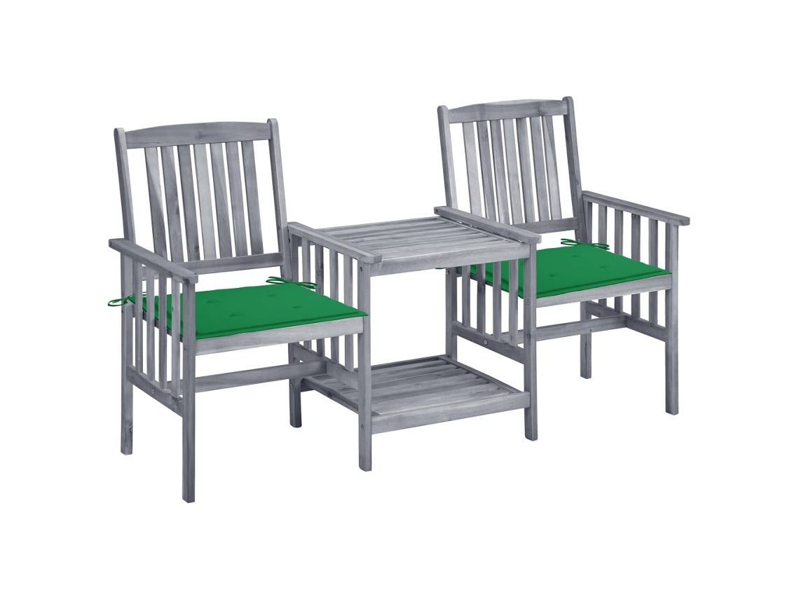 Sillas de jardín con mesa de centro y cojines de madera maciza de acacia, Dkd Home Decor