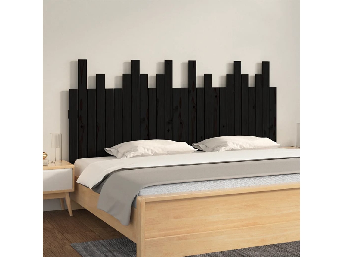 Cabecero De Cama De Pared Madera Maciza Pino Negro 166x3x80 Cm