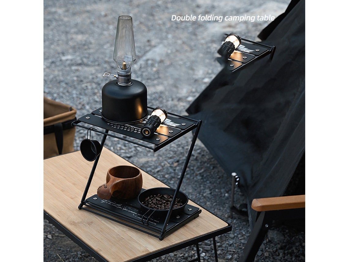 Estante plegable de 2 niveles para almacenamiento en camping