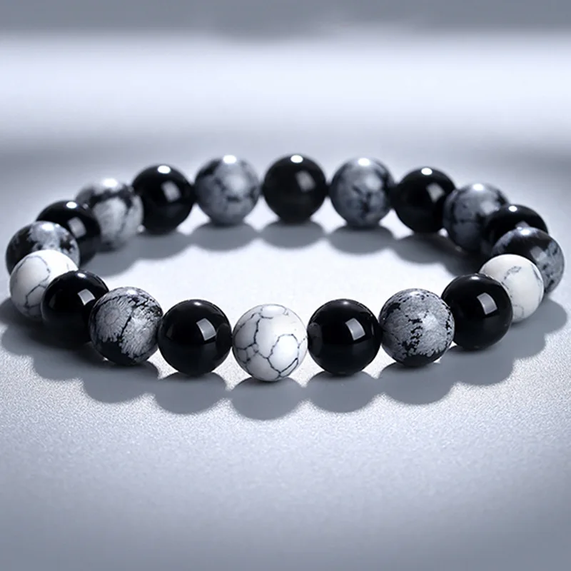 (23 Cm) Pulsera De Cordón Elástico De Alabastro Natural, Amuleto De La Suerte.