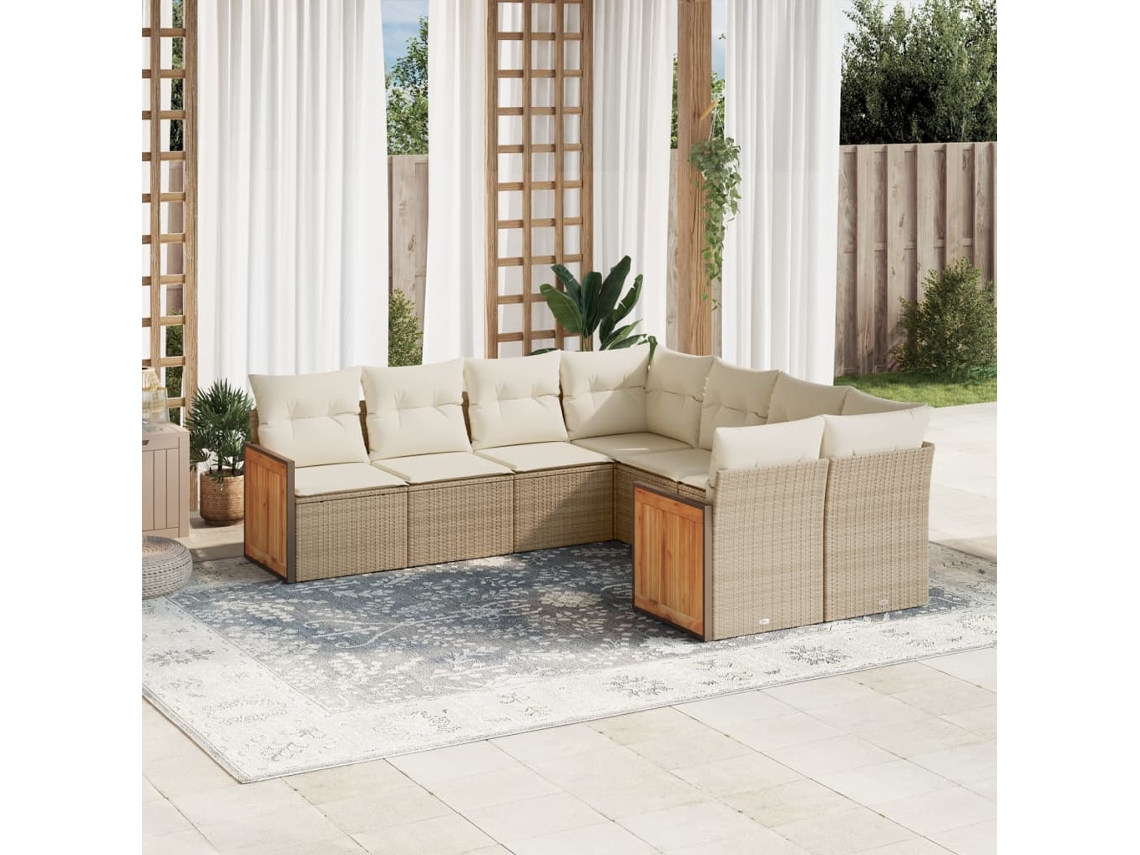 Conjunto de 8 sofás de jardín con cojines de mimbre beige Dkd Home Decor