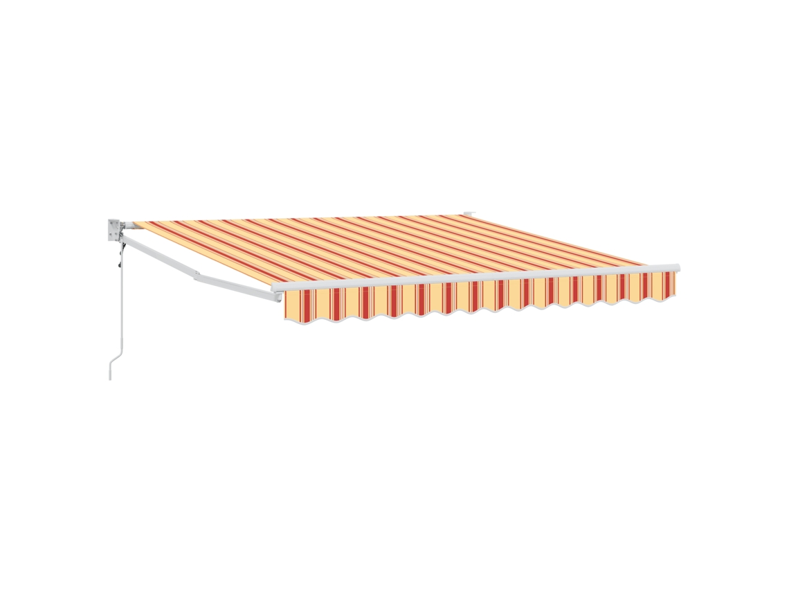 Toldo retráctil automático Vidaxl de poliéster a rayas blancas y naranjas.