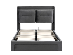 Sofá cama empotrado con cajones, pie tapizado, tira LED, terciopelo gris Mobrio (140x190)