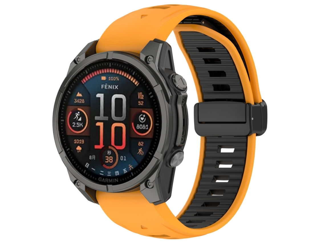 Bracelete Para Garmin Fenix 8 Amoled (43mm) - Silicone Magnético - Duas Cores Laranja + Preto