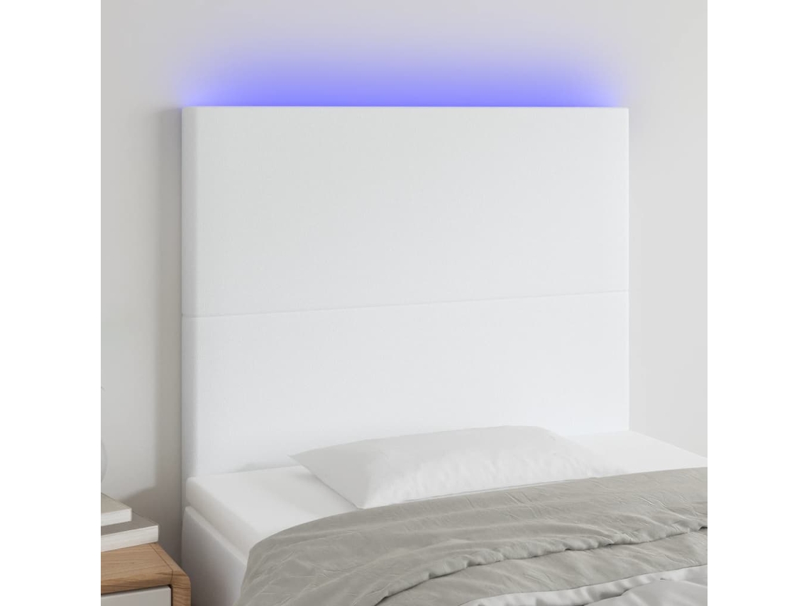 Cabecero Con Luces Led Cuero Sintético Blanco 90x5x118/128 Cm