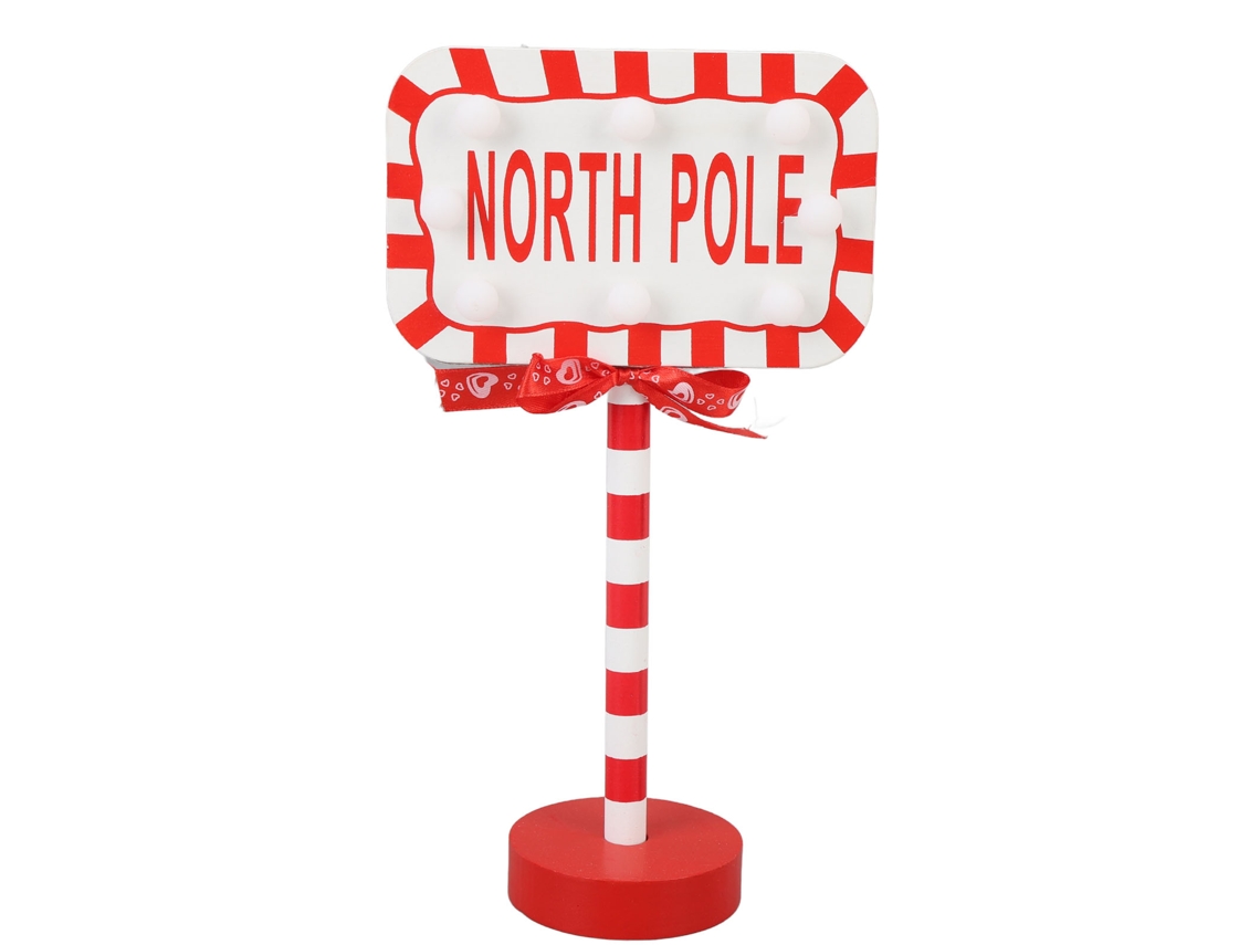 Lámpara De Mesa Navideña Led Con Placa De Madera Del Polo Norte Para Decoración Festiva, Funciona Con Pilas.