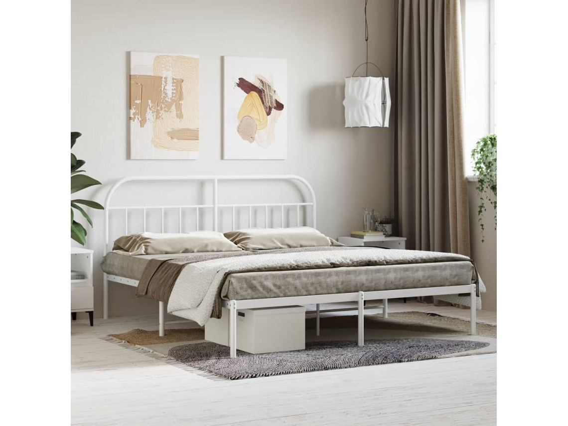 Estructura Cama Sin Colchón Con Cabecero Metal Blanco 180x200cm