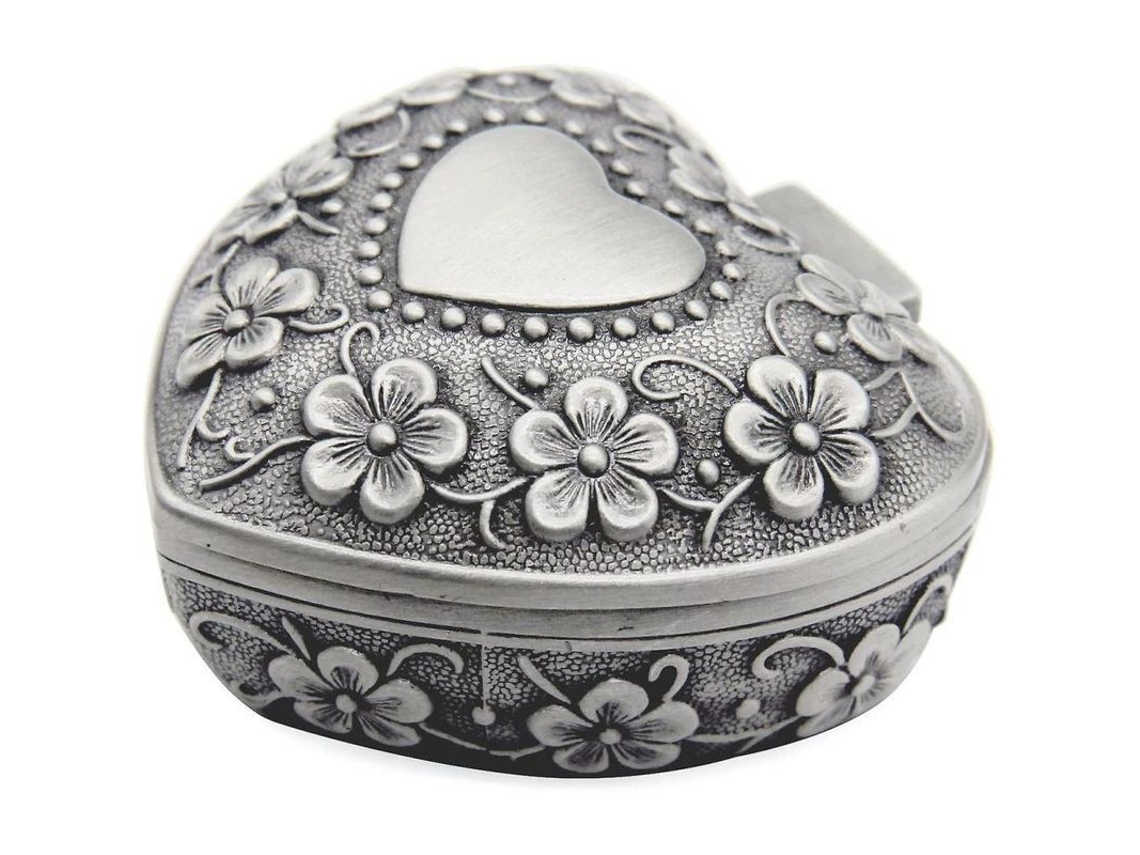 Caja De Joyería Antigua Clásica De Plata Con Interior De Terciopelo Negro Para Anillos Y Joyas Hwc 1 Pieza