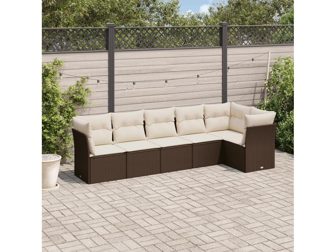 Conjunto de sofá de jardín de 6 piezas con cojines de mimbre sintético marrón de DKD Home Decor