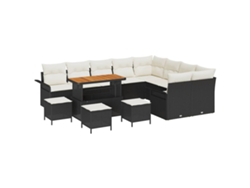 Maison Exclusive - Conjunto de sofá de jardín de 13 piezas con cojines, negro y crema.