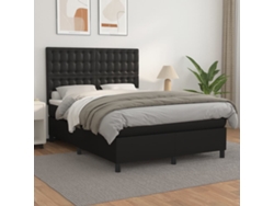 Cama box spring con colchón cuero sintético negro 140x200cm