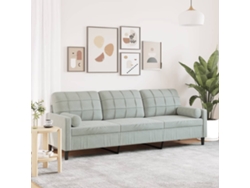 Sofá De 3 Plazas Con Cojines Terciopelo Gris Claro 210 Cm