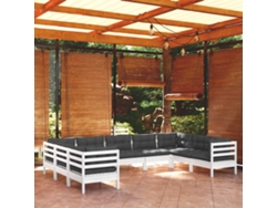 9 Piezas Conjunto Lounge De Jardim C/ Almofadões Pinho Branco Dkd Home Decor