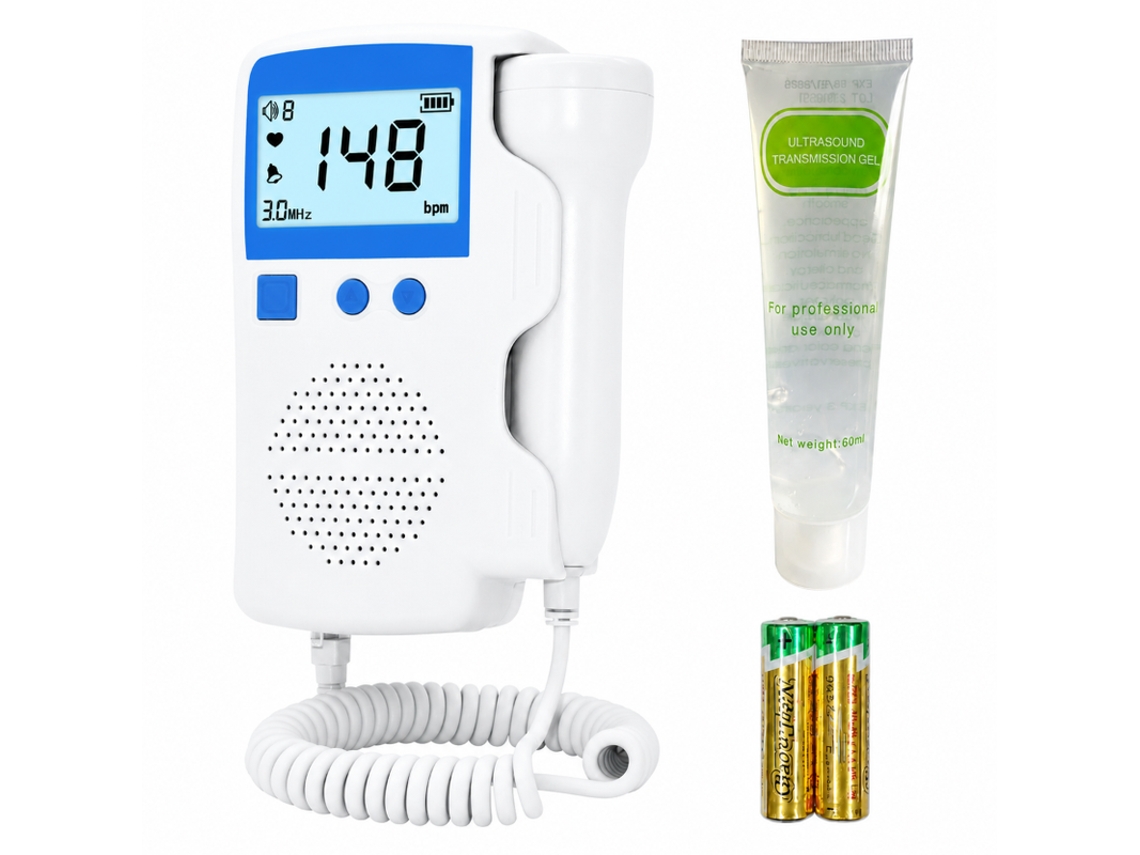 Monitor Fetal Doppler Azul Bluetooth 60ml Gel Batería Alcalina Seguro Mamá Bebé