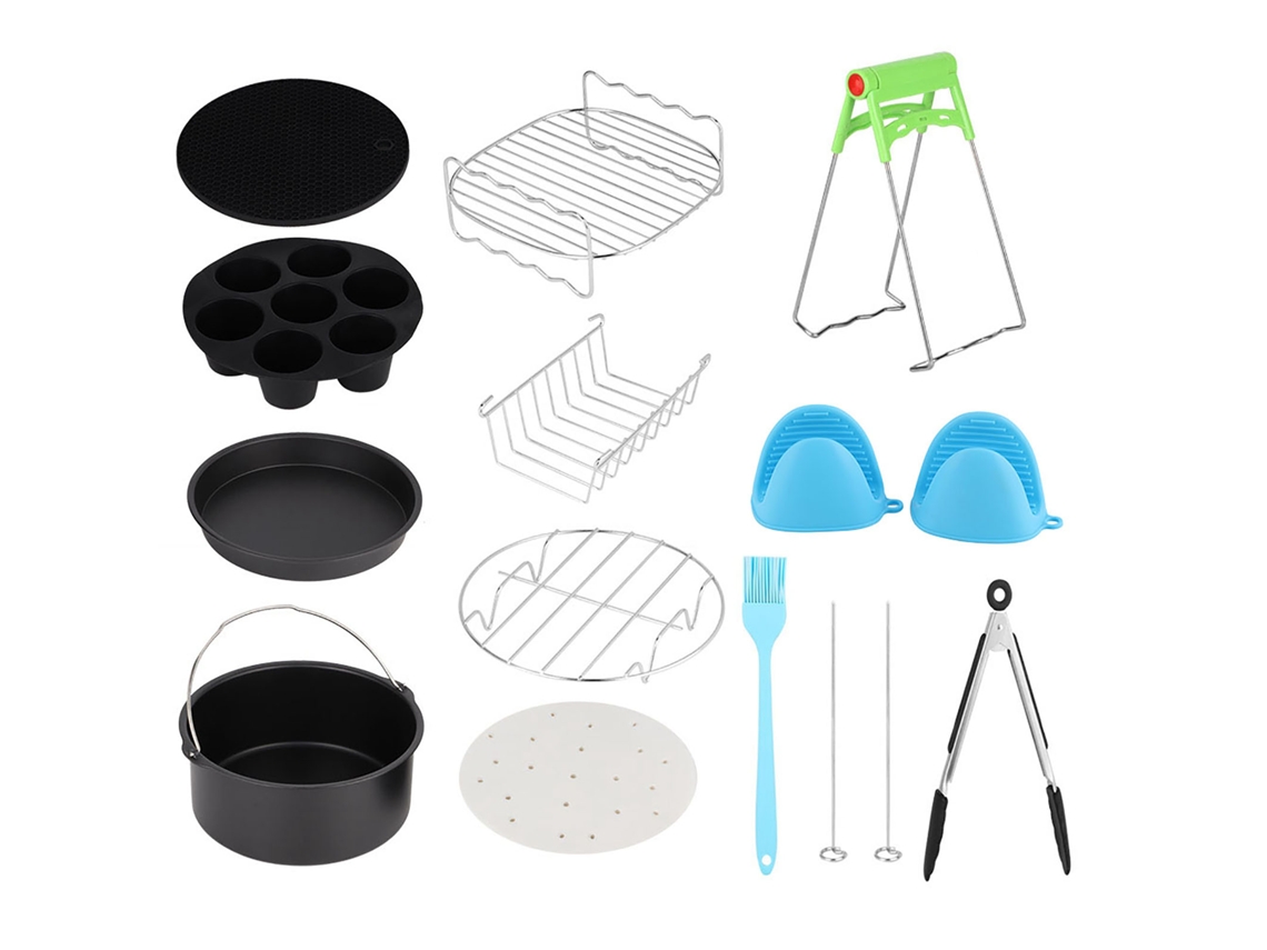 Kit Universal De Accesorios Para Freidora De Aire De 7 Pulgadas Con 12 Piezas, Incluyendo Molde Para Pasteles Y Cesta.