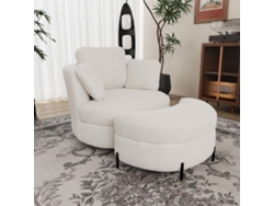 Sillón Moderno Xxl Con Otomana De Almacenamiento, Tapizado En Sherpa Color Marfil Moon Y 3 Cojines.
