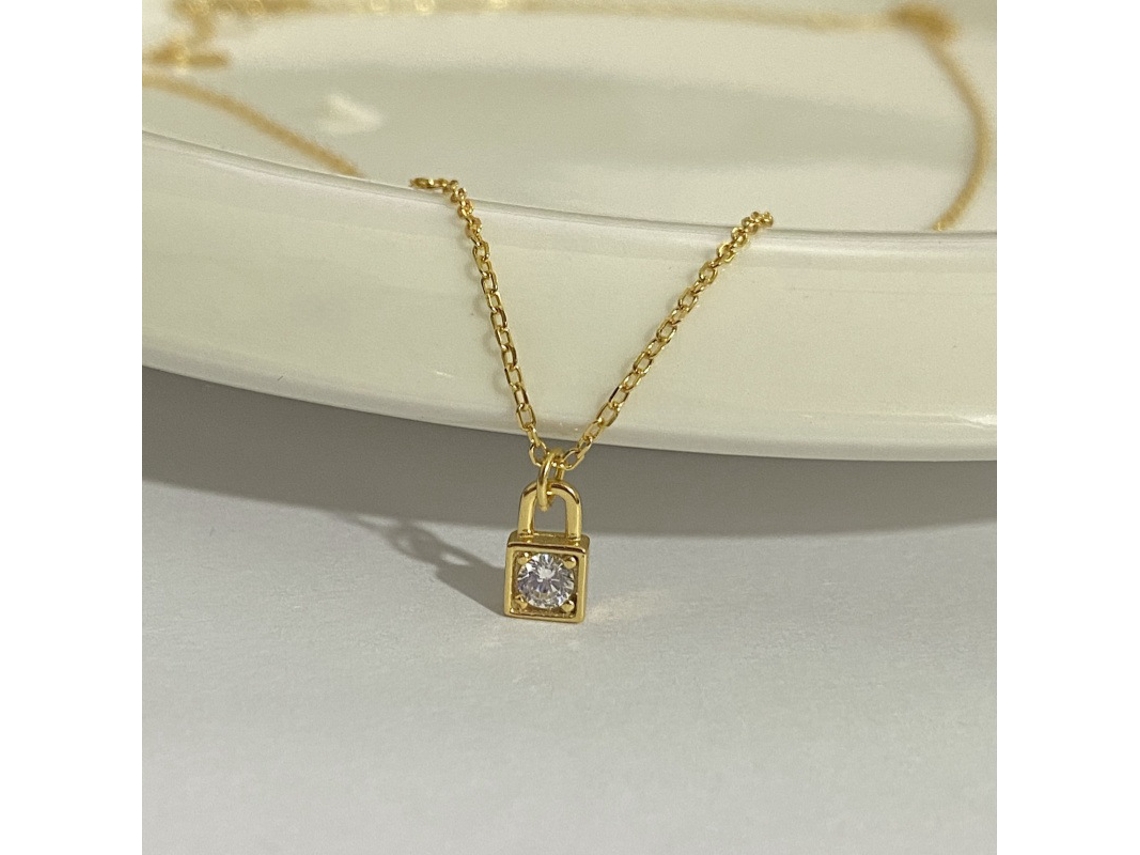 Collar De Plata De Ley 925 (oro) Con Una Pequeña Almohadilla Incrustada Con Circonita, De Estilo Lujoso, Exquisito Y Versátil.