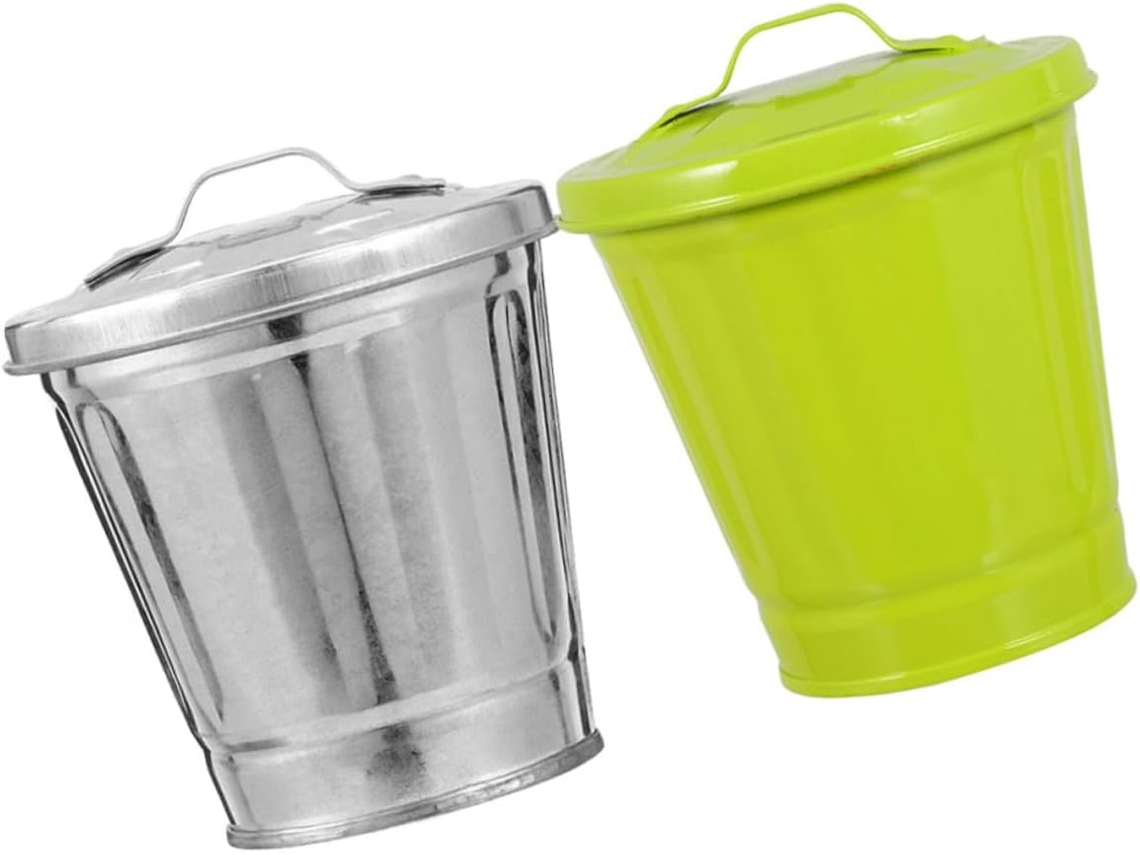 Papelera Pequeña De Escritorio De 2 Piezas Con Tapa, Compacta Multiusos Para Mesa, Almacenamiento