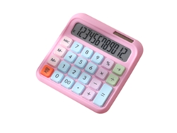 Calculadora de Mesa 12 Dígitos com Teclas Grandes e Display LCD Solar e Bateria Rosa