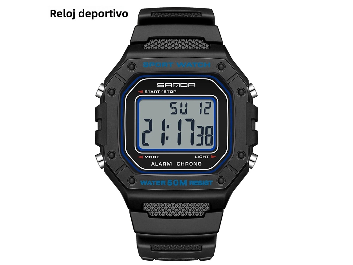 Reloj digital para hombre, resistente al agua, con pantalla LED retroiluminada y resistente a los golpes. MDUG (Negro y Azul)