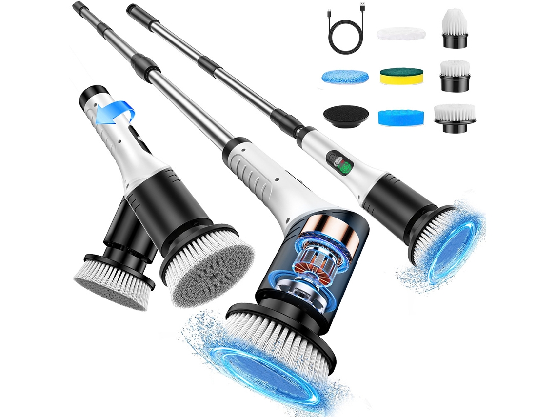 Cepillo de limpieza eléctrico inalámbrico 7 en 1 con mango retráctil largo (negro) Cuich