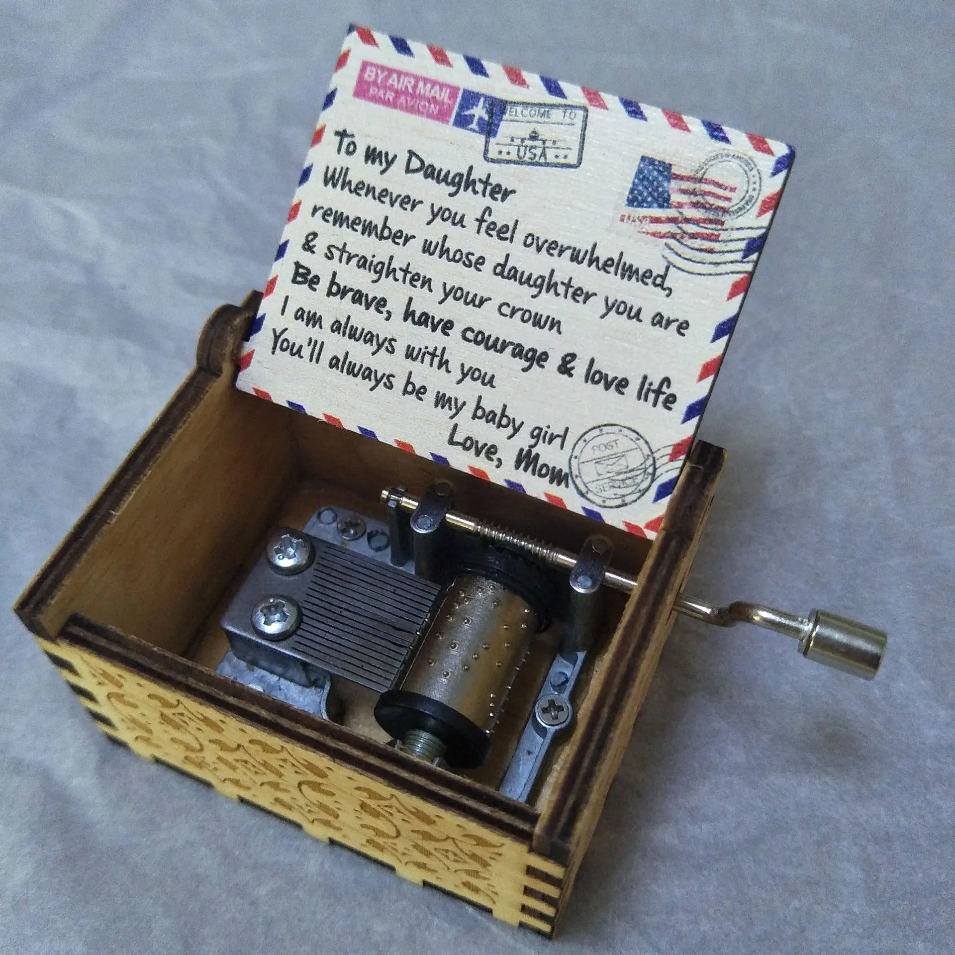 (para Mi Hija 1) Caja De Música De Madera Con Manivela Y Mecanismo Silencioso, Un Regalo Romántico De Aniversario.