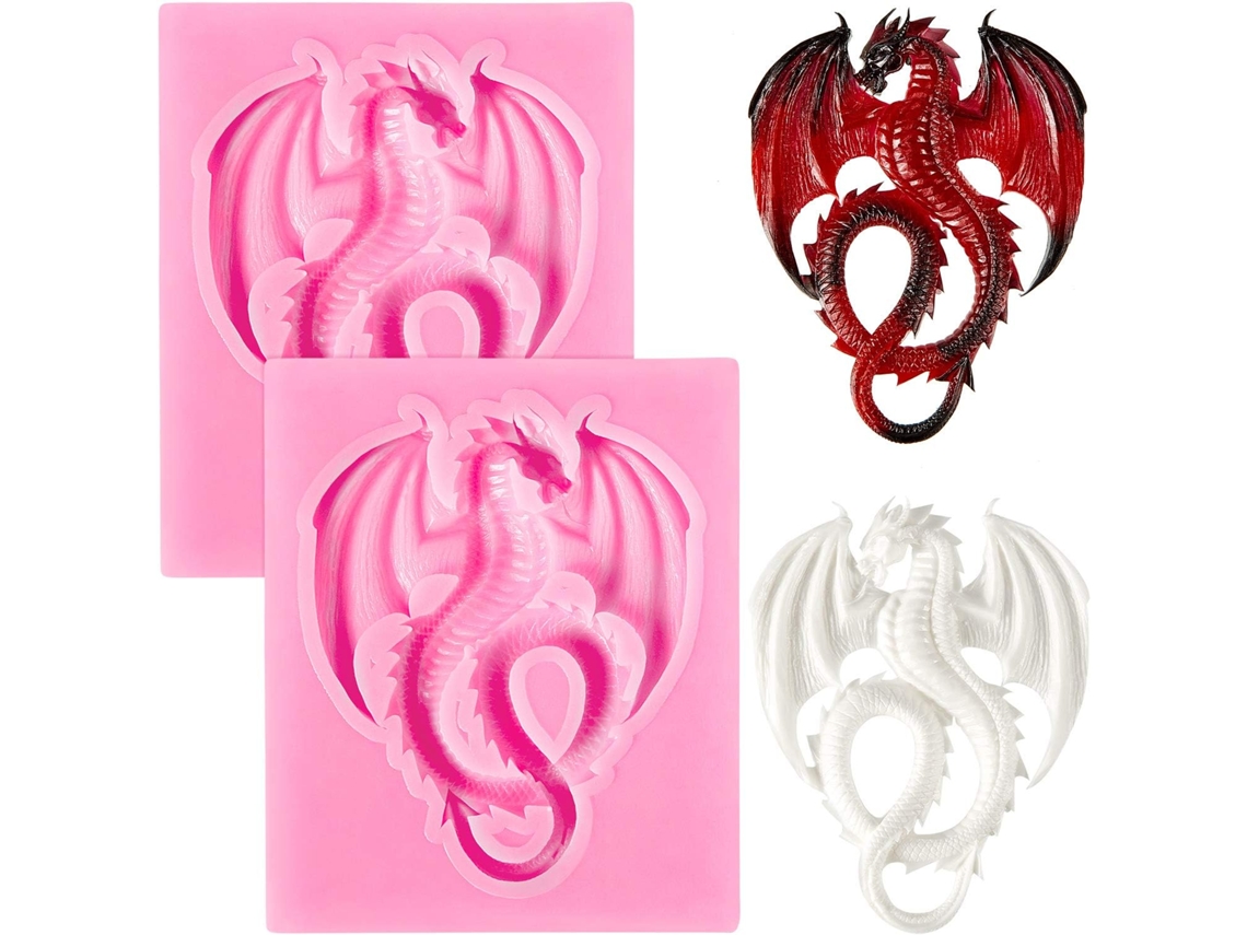 Juego JEIIBRZUI de 2 moldes de silicona en forma de dragón rosa
