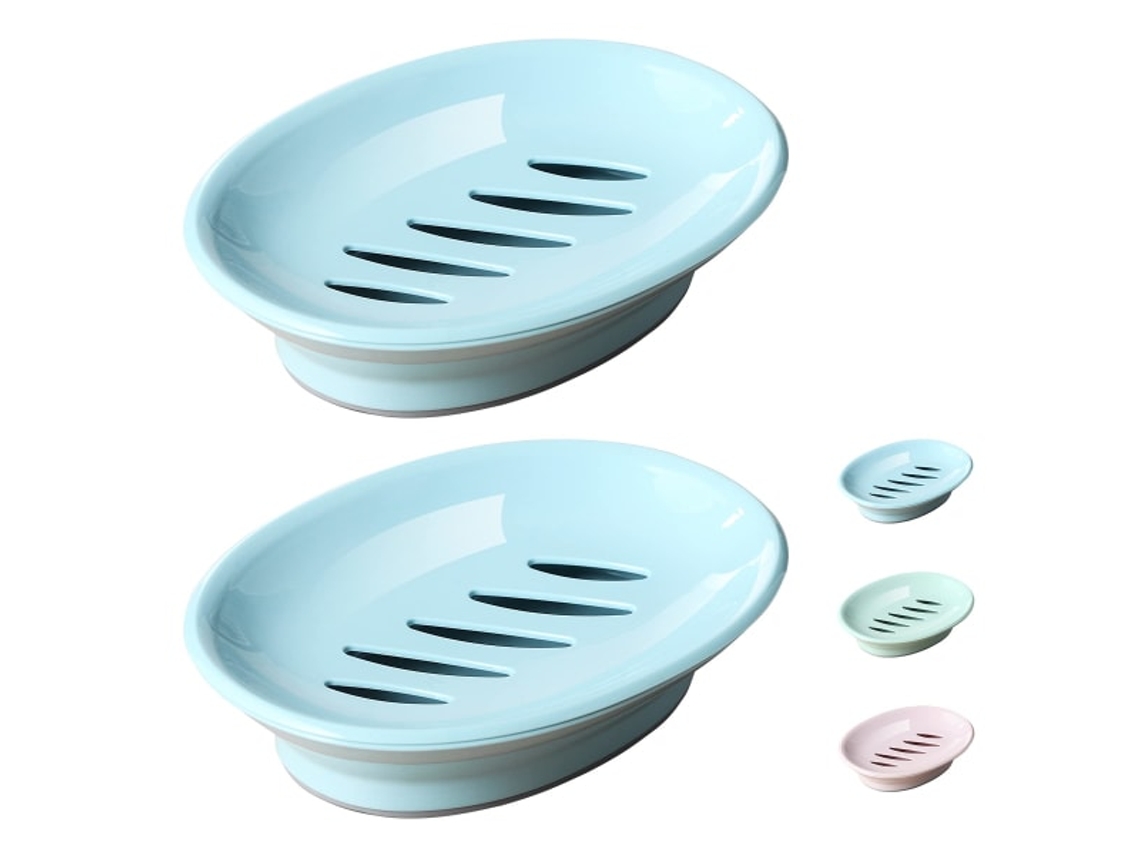 Jortmrd - Jabonera de plástico (2 unidades, antideslizante, para ducha, con bandeja antigoteo y protector de jabón fácil de limpiar, azul)