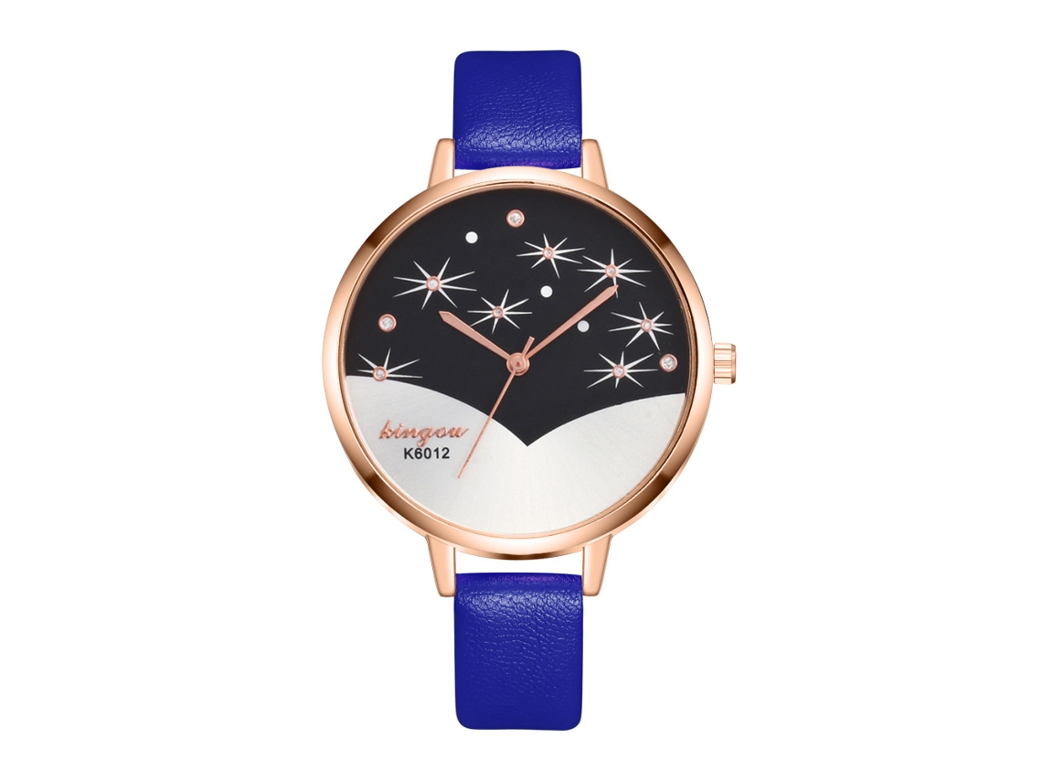 Reloj De Pulsera De Cuarzo Para Mujer Con Correa De Piel Sintética, Estilo Sencillo, Azul.