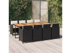 Juego de comedor de jardín de 9 piezas con cojines de mimbre negros de DKD Home Decor
