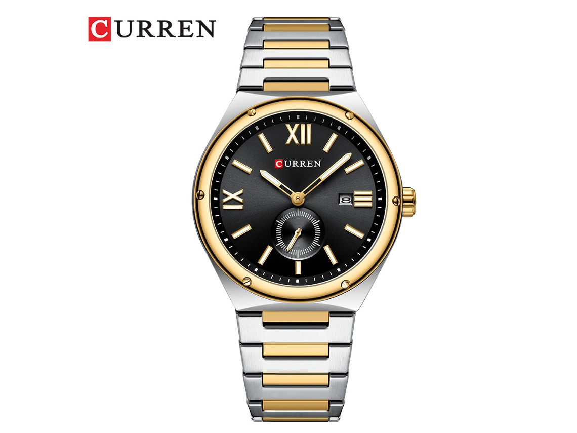 Reloj De Cuarzo Informal Para Hombre (bicolor Negro) Con Brazalete De Acero Inoxidable, Fecha, Resistente Al Agua Y Dos Manecillas Y Media.
