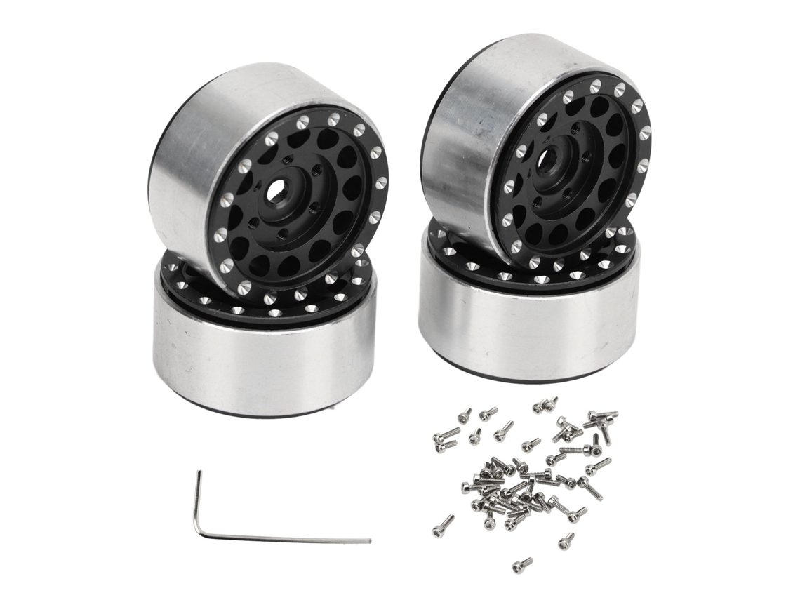4 Llantas De Aleación De Aluminio Beadlock Para Coches Rc Traxxas 1/18 Y Axial Scx24 1/24 - Negras