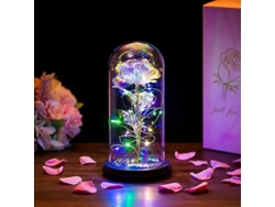 Rosa Eterna De La Bella Y La Bestia Con Luces Led En Una Cúpula De Cristal - Regalo Para Cumpleaños, San Valentín O Bodas.