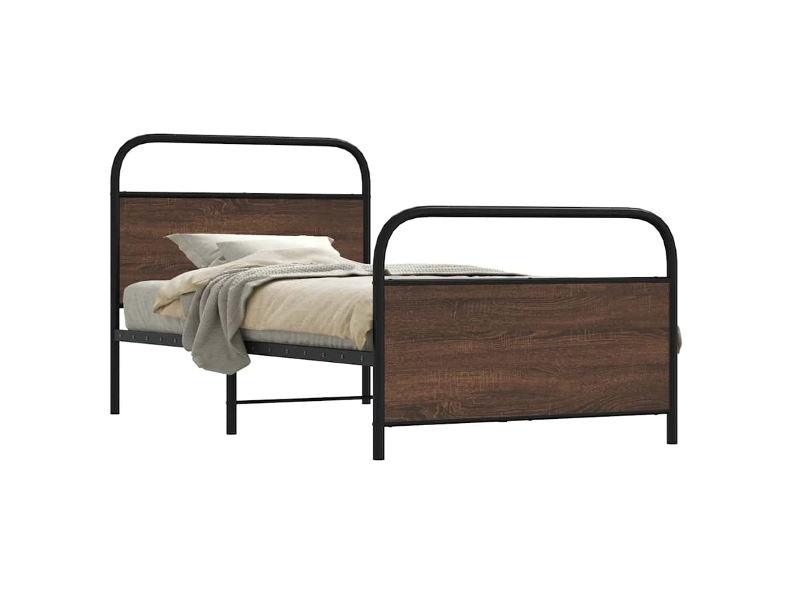 Estructura De Cama Sin Colchón 107x203 Cm Madera Marrón Roble