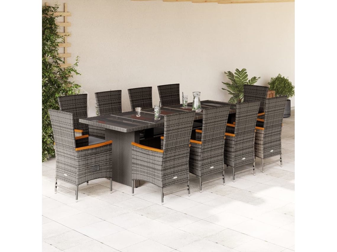 Juego de comedor de jardín de 11 piezas con cojines de mimbre gris DKD Home Decor