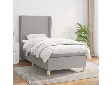 vidaXL Cama con somier y colchón 90x200 cm tela gris claro